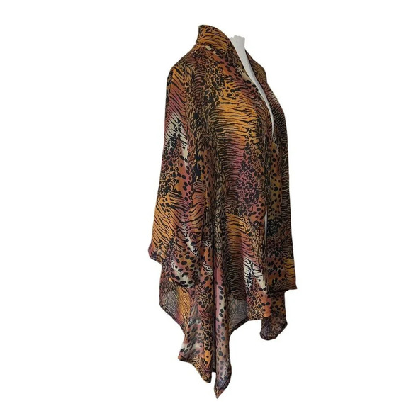 Slinky Brand Vintage Animal Print Sheer Open Cardigan Plus Size 1X Orange Brown - Picture 3 of 6
